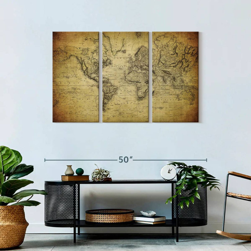 Carte du monde Aliaz sépia, H 28 po x l 45 po