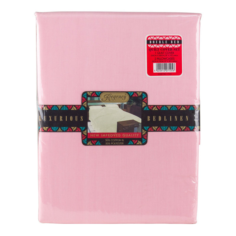 Stitt Polycotton Cover Set, Double Duvet Cover + 2 Standard Pillowcases, Baby Pink