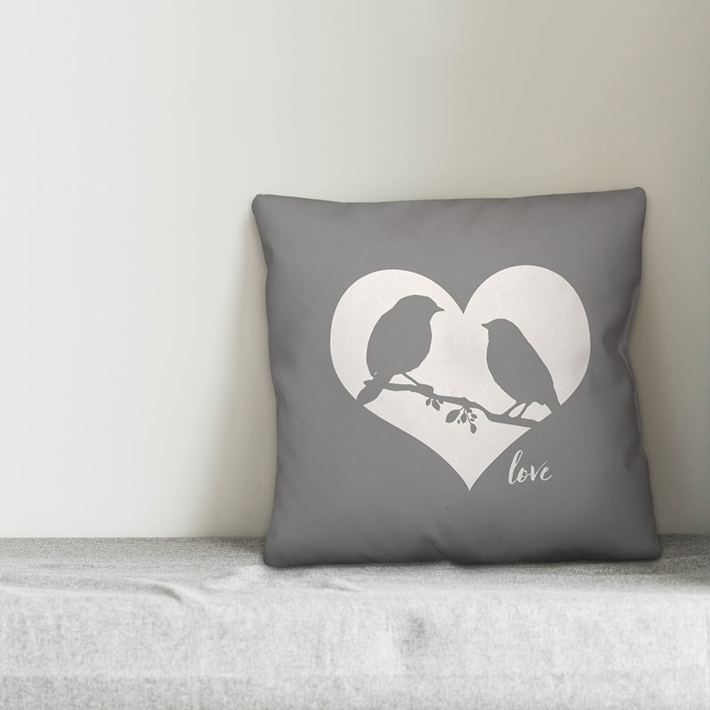 Coussin love oiseau, Polyester / Bourre en polyester, 18 po x 18 po, Gris