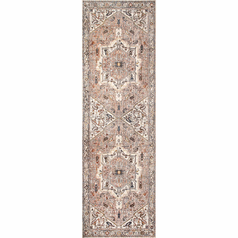 Rippeon Vintage Medallion Power Loom Performance Brown Rug, Runner 2'6" x 6'