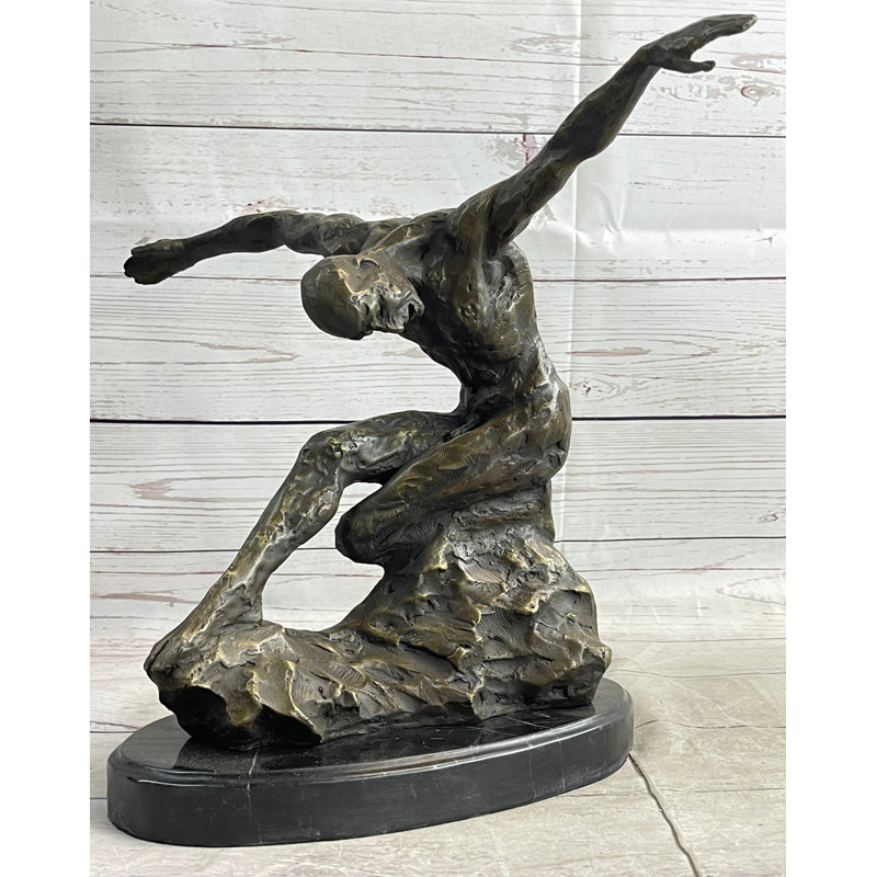 Statue de tai-chi nu, figure d'arts martiaux, sculpture en bronze, art signé