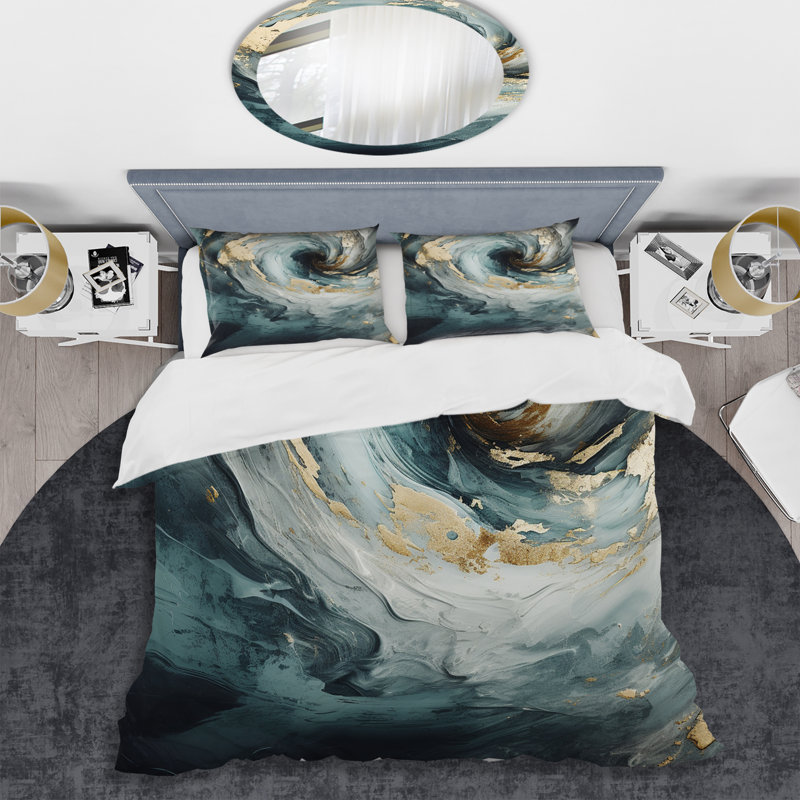 Ensemble de housse de couette or et gris Spiral Whispers III - Abstract Spirals, Housse de couette pour très grand lit