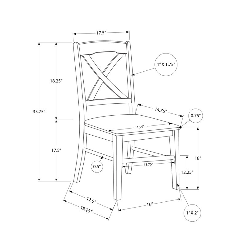 Chaise de salle à manger, 19,25 x 35,75 po, bois massif, ensemble de 2 chaises, crème, transitionnel