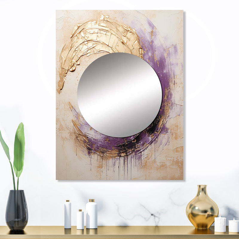 Heffingen Gold And Purple Lunar Spiral - Abstract Painting Unique Wall Mirror, Modern Mirror, Printed Metal Art, 32" x 24"