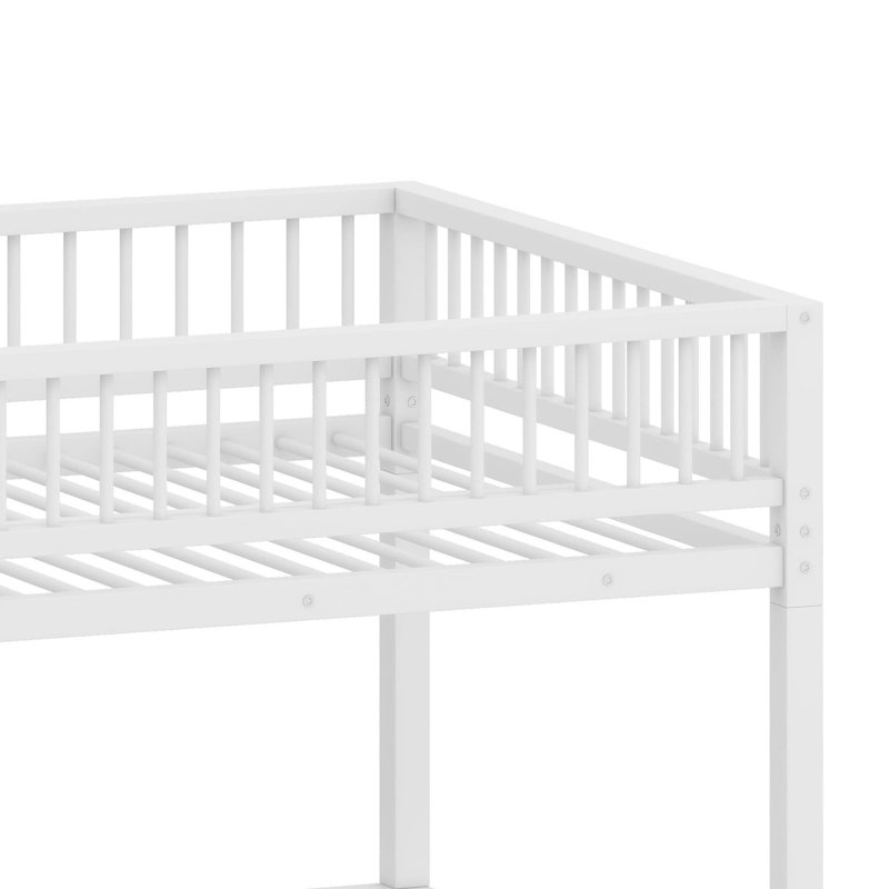 Structure de lit superposé au sol avec échelle et garde-corps de sécurité, White, Full XL over Queen