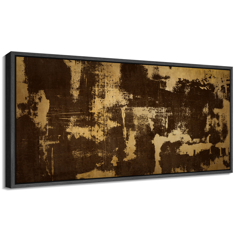 «Grunge Abstract Paint Stroke Effect», impression abstraite rustique sur fond brun et or, H 30 po x l 60 po