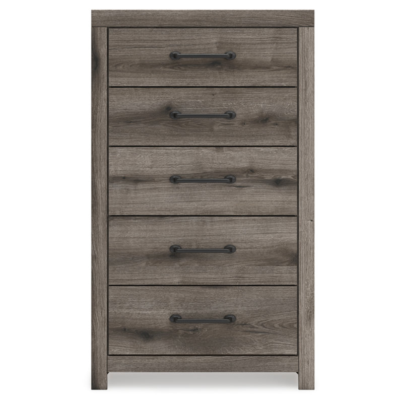 Gray Weathered Wood 5-Drawer Chest with Roller Glides