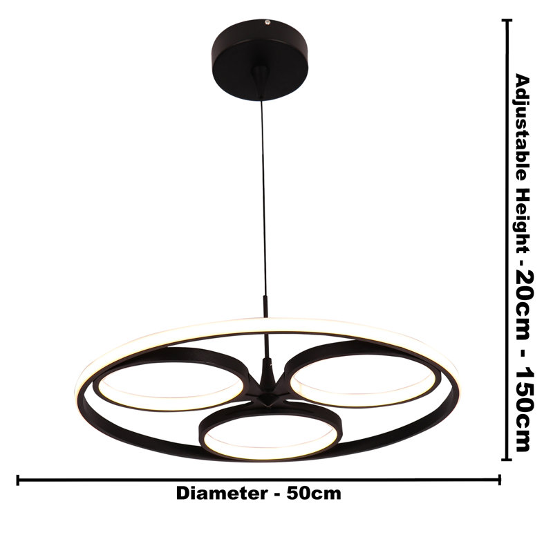 4 - Light Matte Black LED Novelty Pendant, 15.50" H x 50" W