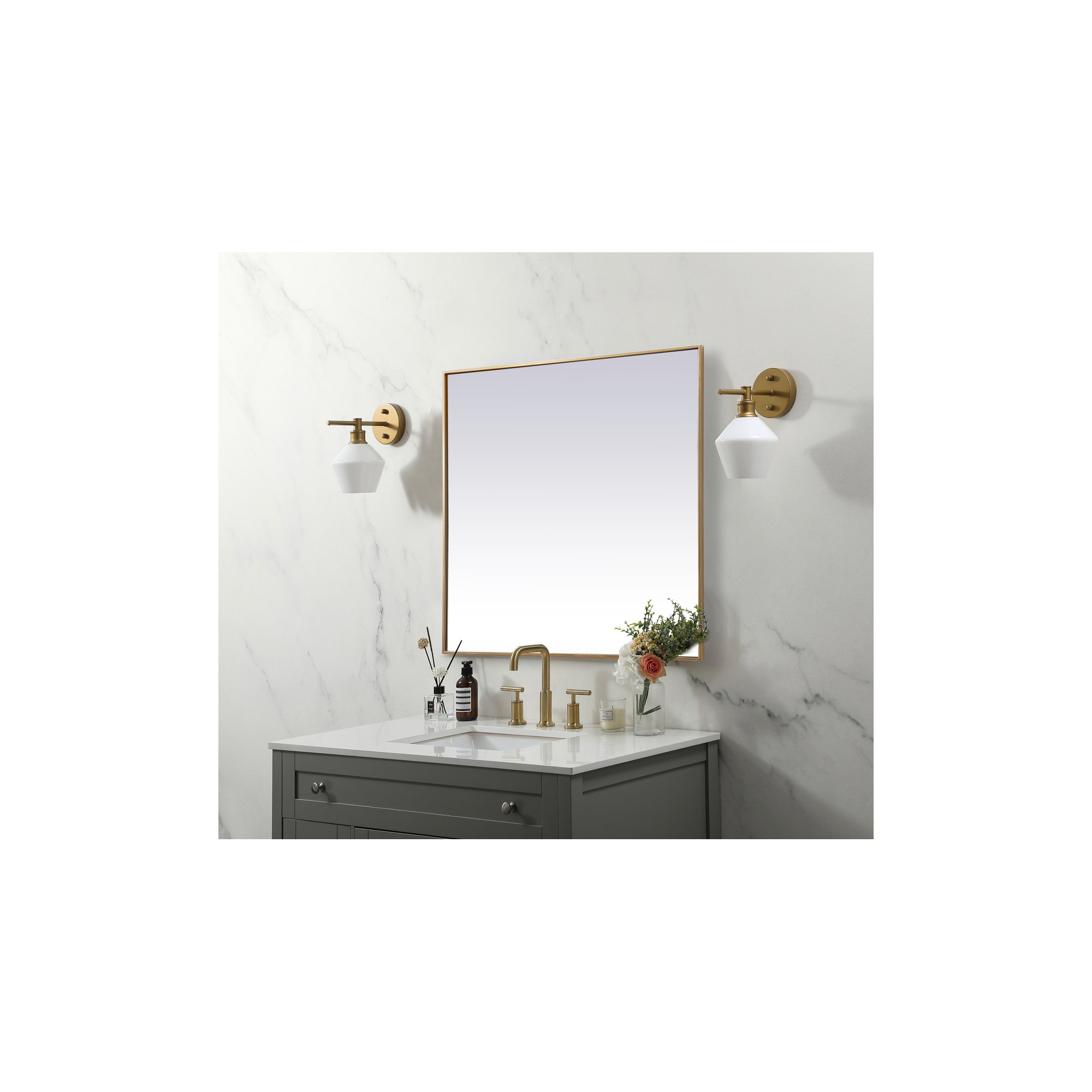 Valparaiso Metal Square Wall Mirror, Brass, 42"  x 42" 