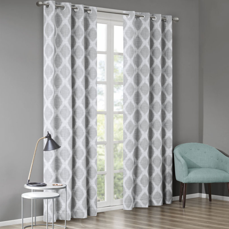 Panneau de rideau occultant imprimé Ikat (seulement 1 panneau PC), Gris, L 50,09 po x L 95,09 po