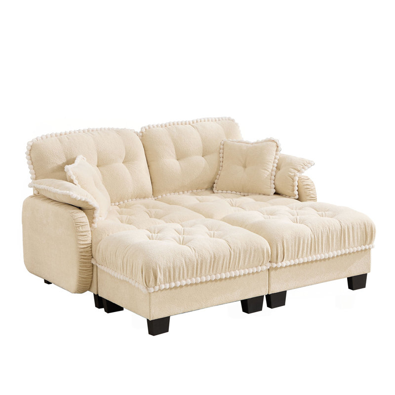 Canapé en forme de U en chenille avec 4 coussins, repose-pieds mobile à garniture pom-pom capitonnée, conception ergonomique, canapé à assise profonde facile à installer