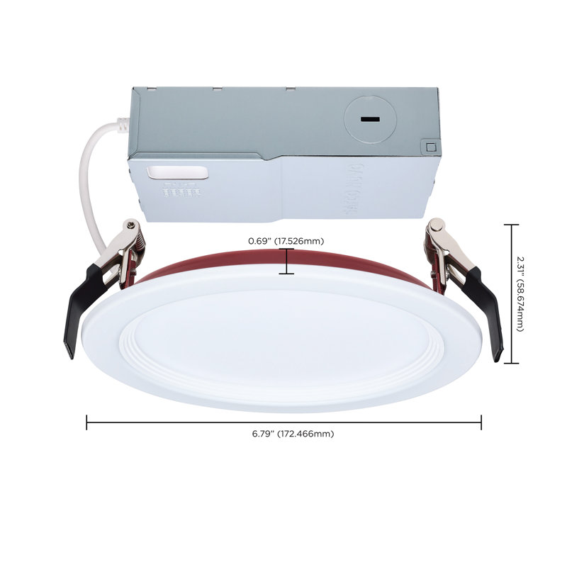 13 Watt LED Fire Rated 6 Inch Direct Wire Slim Fit Step Baffle Downlight Round Shape White Finish CCT Selectable 120 Volts Dimmable