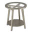 Table de bout à 2 niveaux avec plateau en verre trempé, table d'appoint ronde en panneau de fibres à densité moyenne avec tablette de rangement, table d'appoint en bois moderne pour le bureau de la chambre à coucher, argent antique