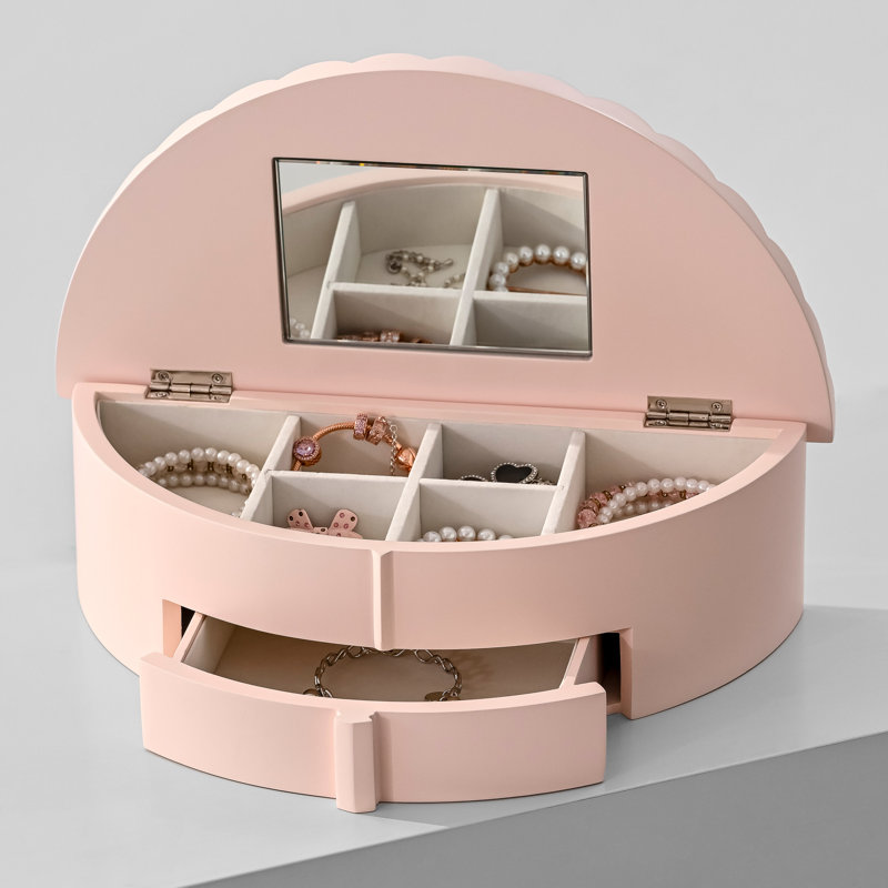 Boîte à bijoux en bois manufacturé + miroir à tiroirs, Rose