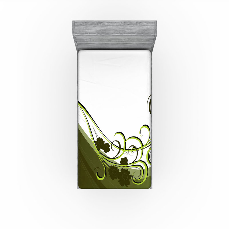 Ensemble de 2 drap-housse vert olive Ambesonne, Drap-housse de taille simple