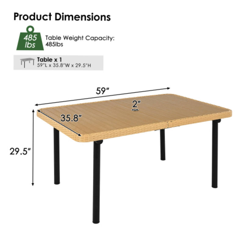 Rectangular 59" Outdoor Dining Table – Polywood Top, Iron Legs, Umbrella Hole For Patio