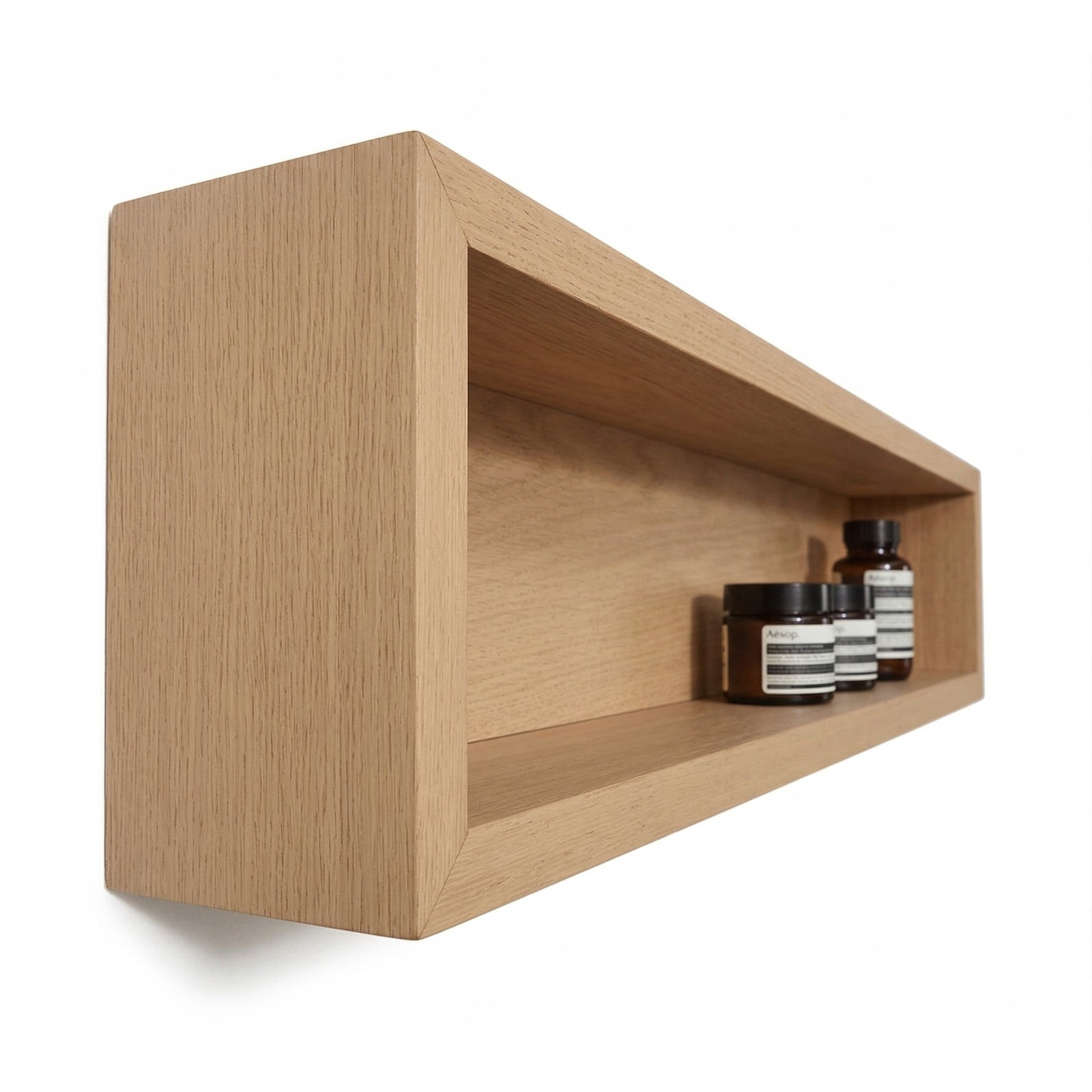 Natural Wood Veneer with Engineered Plywood Wall Bathroom Shelves, Whitewash Oak