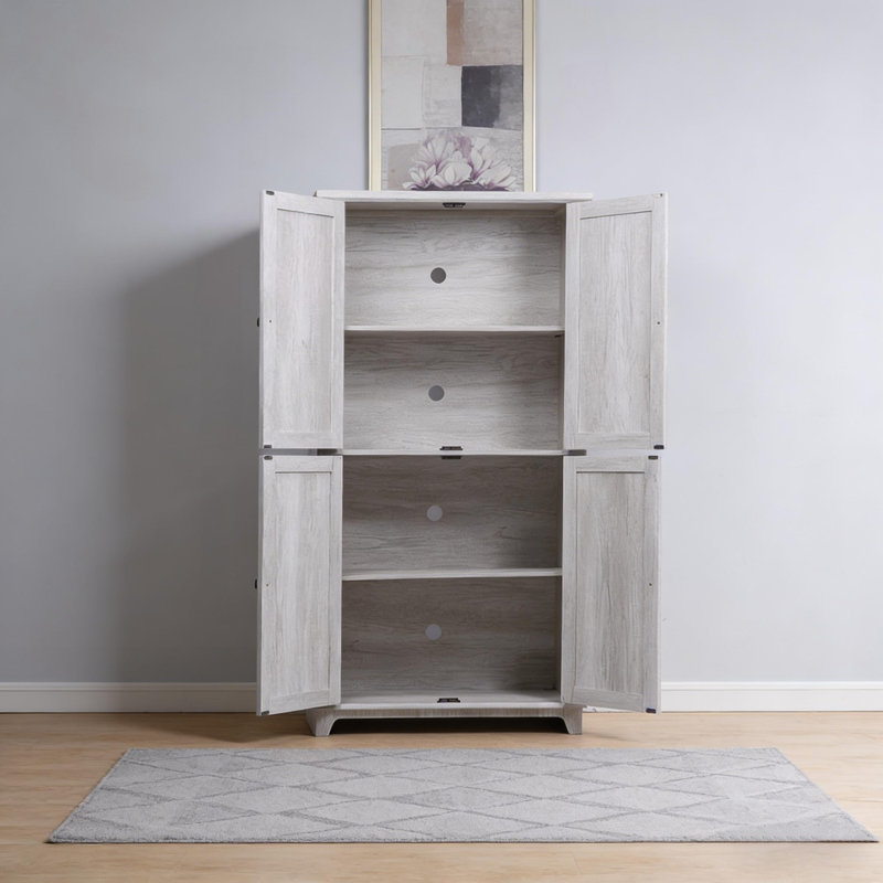 Armoire de rangement de 67,4 pouces de hauteur avec portes à miroir et tablettes réglables pour le coin, l'entrée et le salon en gris clair