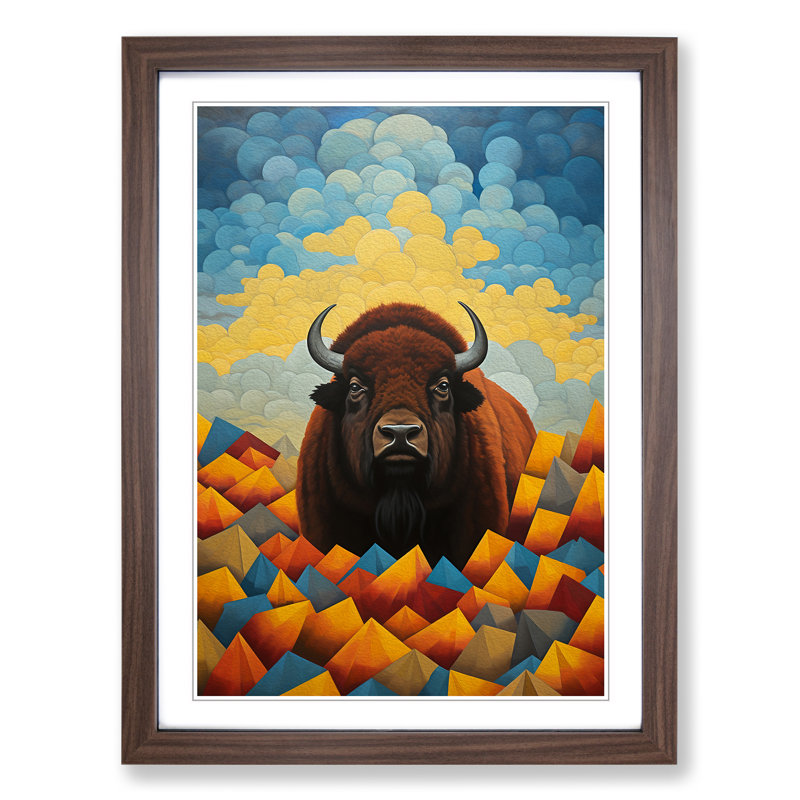 Bison Dadaism Art - Framed Print, 64cm H x 46cm W x 2cm D, Walnut Framed
