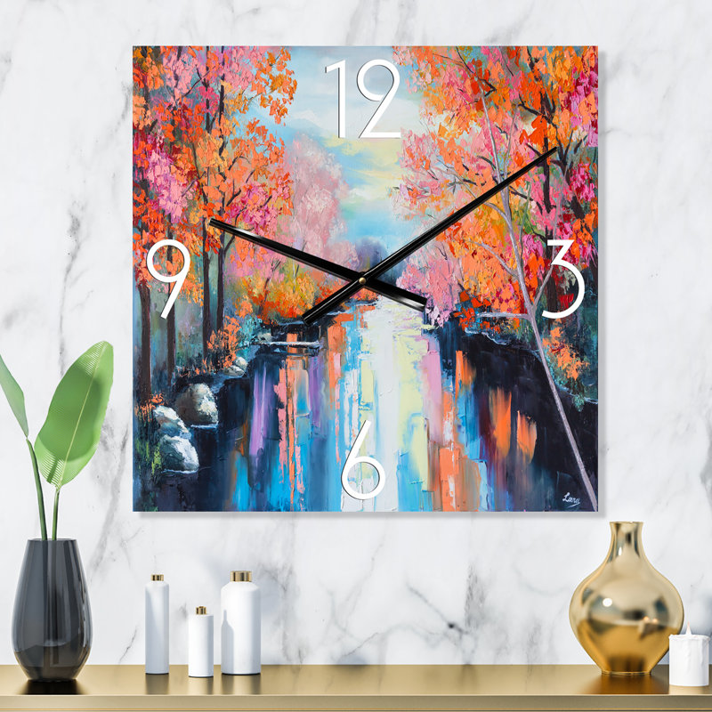 Horloge murale Autumn Forest by the River, Grand