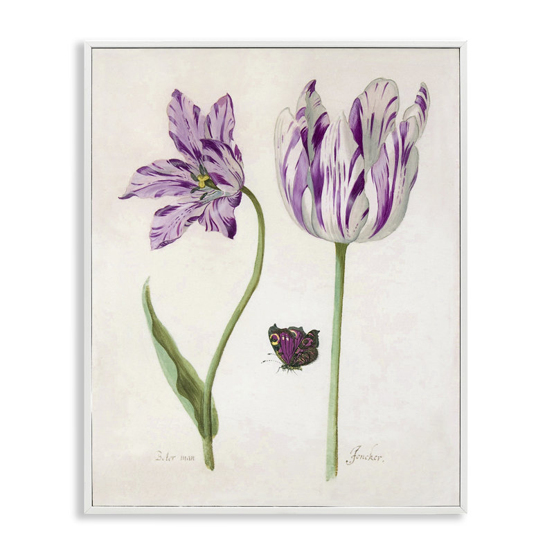 Deux tulipes à fleurs mauves, estampe numérique, design par Jacob Marell, H 20 po x l 16 po