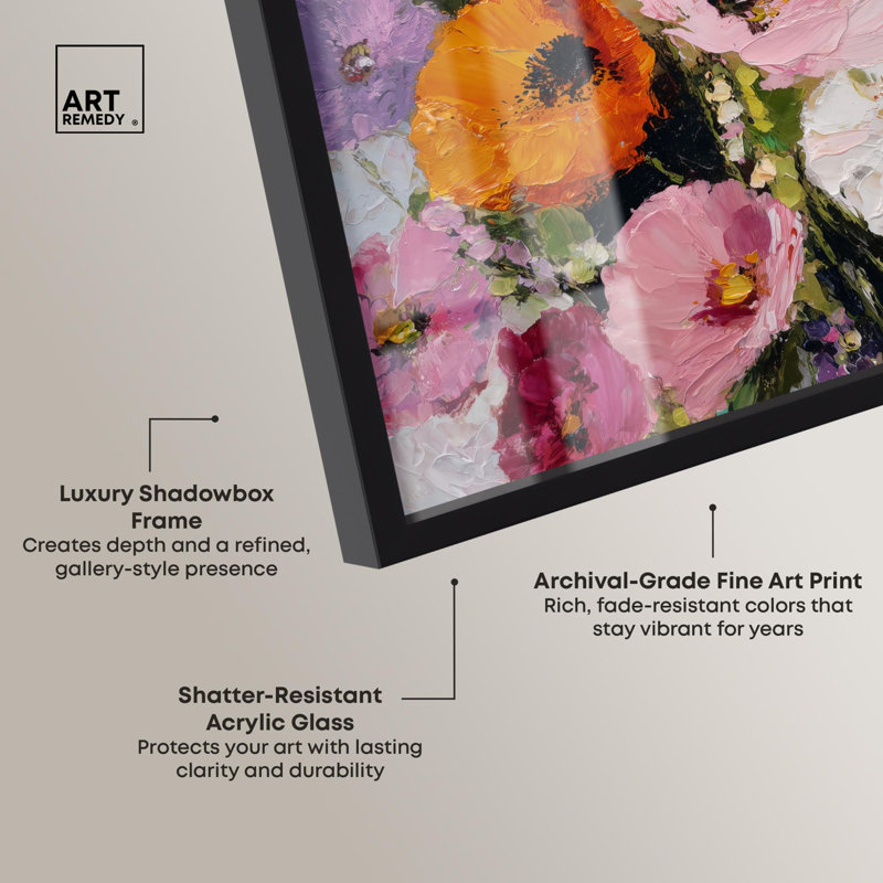 «Exuberance Floral Decor Shadowbox» par Art Remedy, H 21 po x l 17 po, Noir