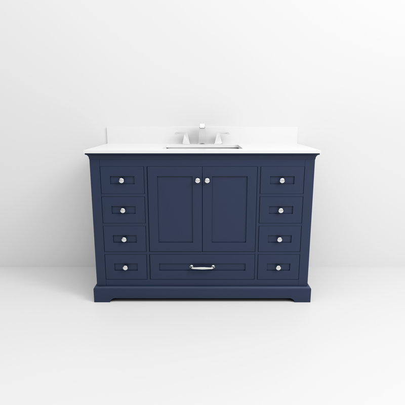 Dukes 48" Single Bathroom Vanity Set, Navy Blue, White Quartz