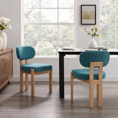 Ensemble de 2 chaises de salle à manger en bois, chaises d'appoint de cuisine rembourrées Boucle, chaises d'appoint de salle à manger sans accoudoirs de style Mid-Century avec pieds en bois massif