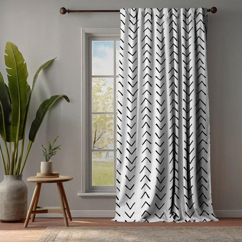 Rideau décoratif simple à panneau Boho Design, L 52 po x L 120 po, Blanc