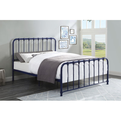 Lit moderne, lit plateforme en métal à finition bleue 1pc, lit dans une boîte