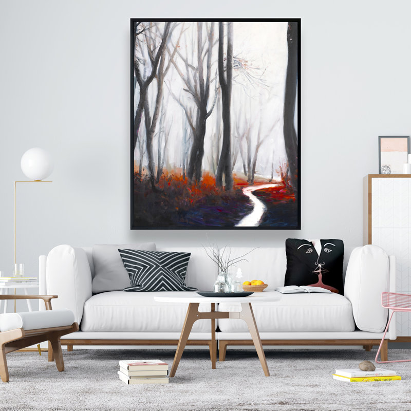 Mysterious Forest with Stream - Framed Canvas Home Decor