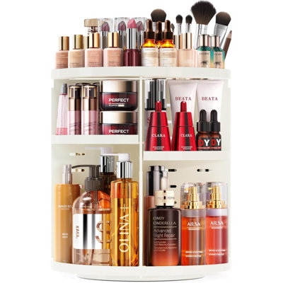 Organisateur de maquillage rotatif, organisateur de soins de la peau rotatif à 7 couches réglables, organisateur de cosmétiques avec plateau de parfum pour porte-pinceaux, carrousel de rangement multifonctionnel pour comptoir de salle de bain