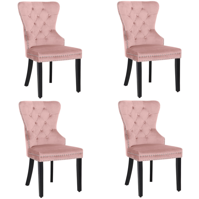 Chaise d'appoint à oreilles en velours capitonné Kirsten, Rose