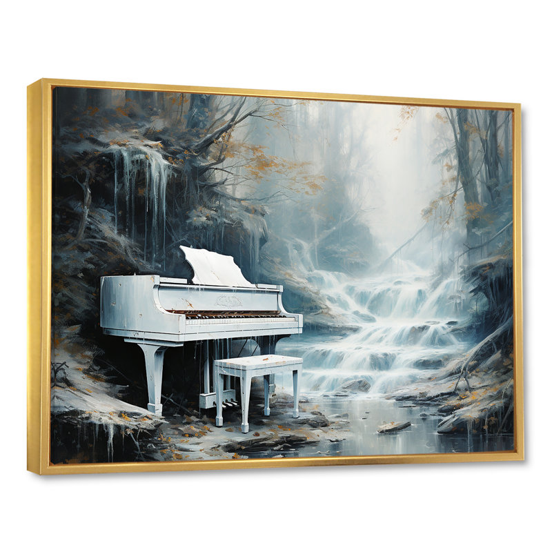 Piano Piano Cascade I sur toile, Cadre flottant doré, H 34 po x l 44 po