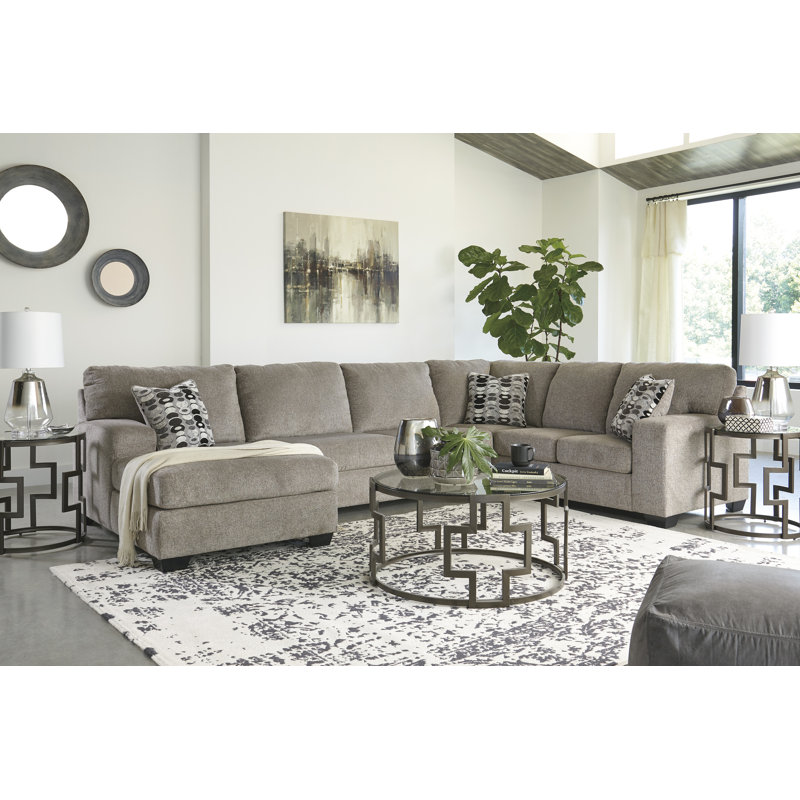 Gray Fabric 3-Piece Sectional Sofa with Ottoman