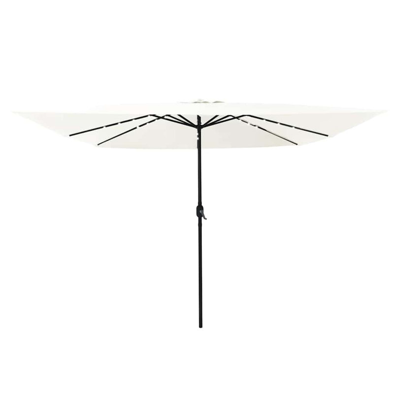 Garden Parasol with LED Strip Lights Polyester and Steel Sun Shade, White/Black