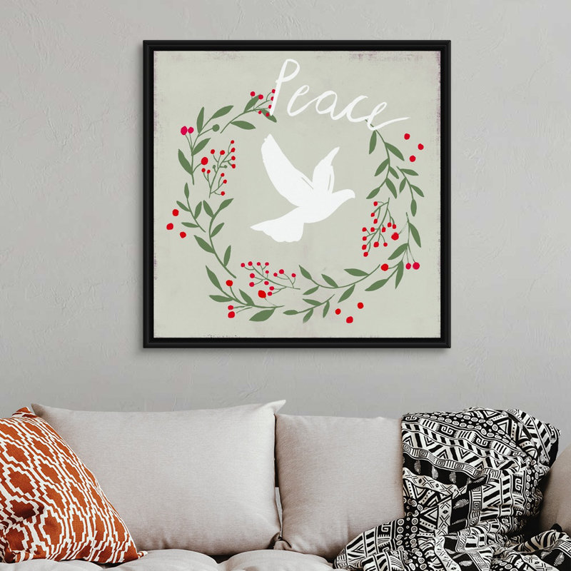 Peace Dove-impression d’art textuel sur toile, Cadre noir, 38" H x 38" W x 1.75" D