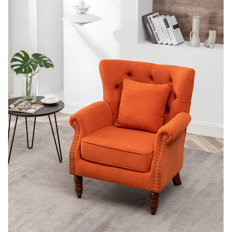 Astello 29'' Wide Tufted Polyester Wingback Chair, Orange 100% Polyester
