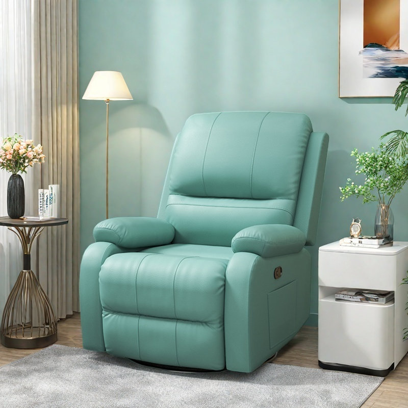 Stylish Swivel comfortable home lazy recliner, Light Green Faux Leather