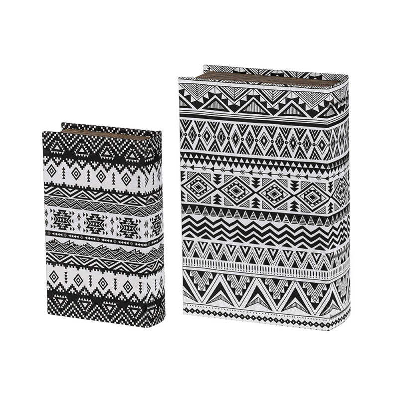 Ensemble de 2 boîtes de rangement décoratives, motif géométrique blanc et noir
