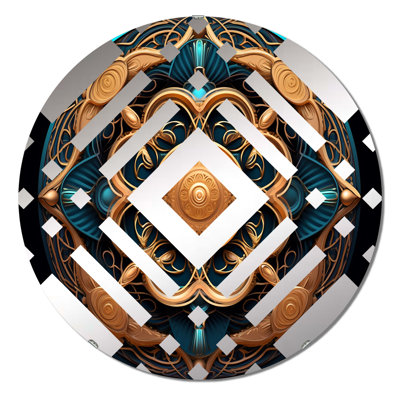 Miroir décoratif losange antique en or et turquoise VI