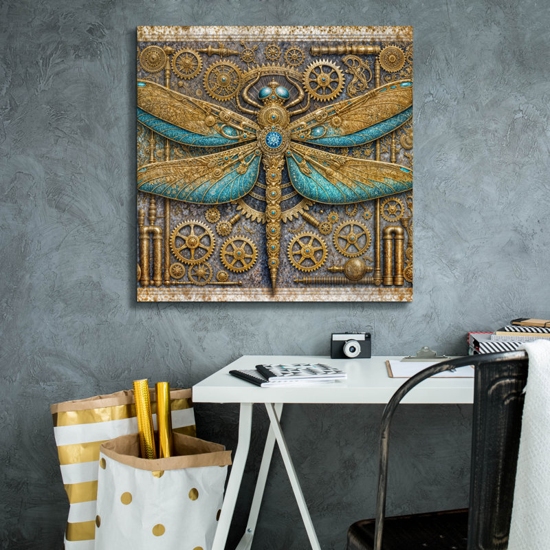 «Steampunk Dragonfly» par Rey Klimt, art mural sur toile, H 26 po x l 26 po