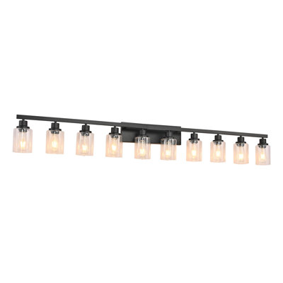 Luminaire de salle de bain 10 lumières avec luminaire de salle de bain en verre transparent, luminaire en nickel brossé monté sur miroir, grande lumière de meuble-lavabo, lumière de meuble-lavabo à miroir, lampe murale