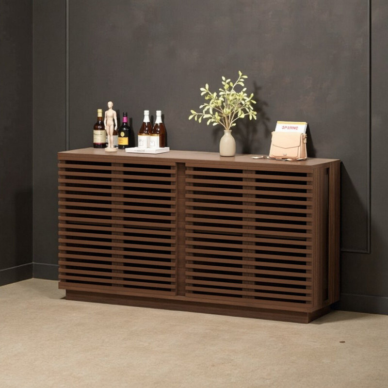 Oak Buffet Sideboard with Solid Wood Doors - 59.92"W x 15.75"D x 29.53"H Storage Cabinet for Living and Dining Rooms