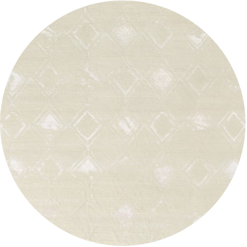 Tapis géométrique beige / blanc, Rond 7 pi