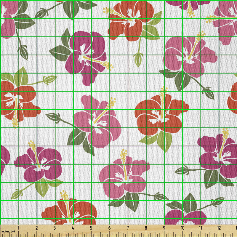 Deaira Colourful Hawaiian Hibiscus Flowers and Leaves Multi-Purpose Fabric