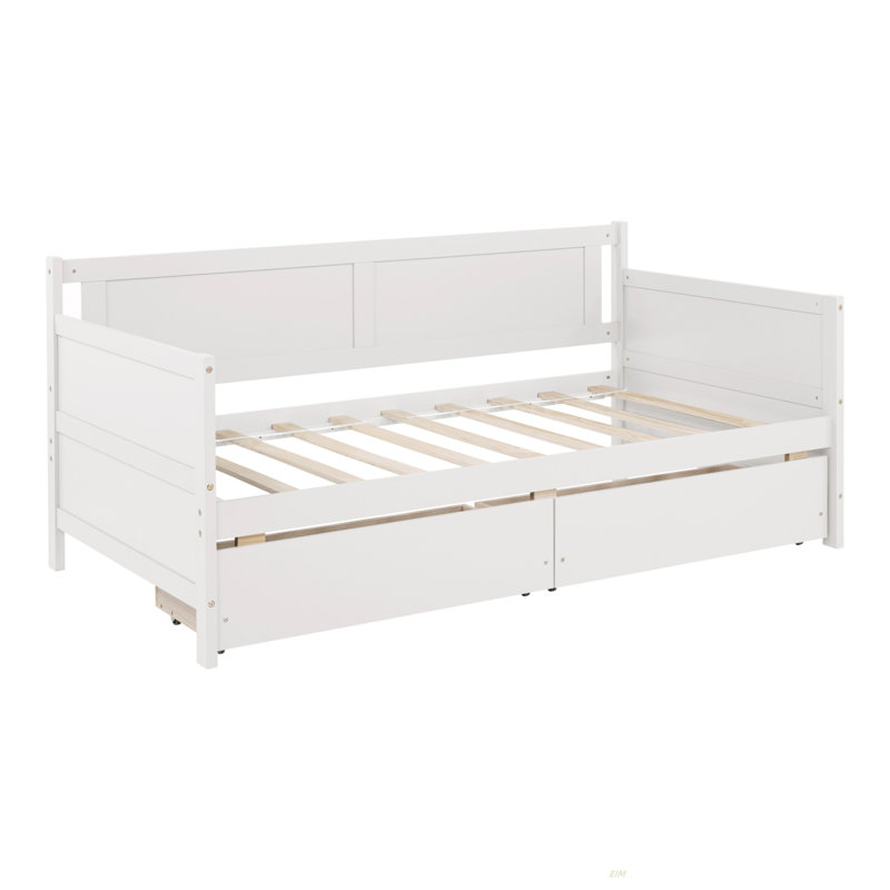 Twin Size Pine Wood Daybed With Two Storage Drawers (Daybed), White