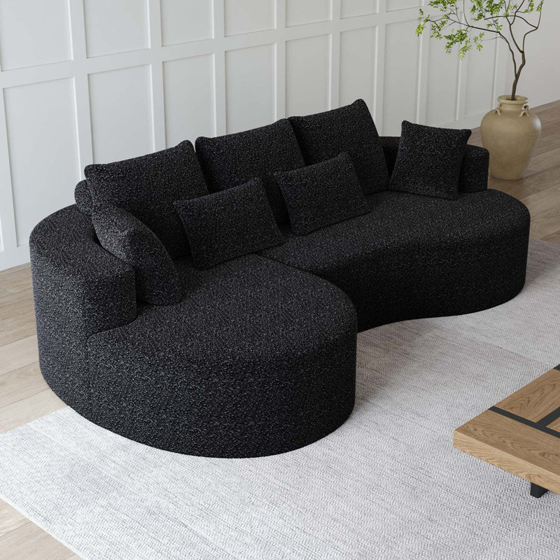 Canapé modulaire surdimensionné avec 7 coussins et méridienne Boneless, Orienté à gauche (vu de face), Chenille noir