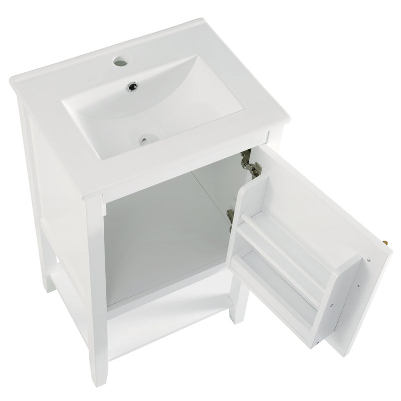 Meuble-lavabo de 20 po avec lavabo, armoire de salle de bain avec porte à fermeture douce, support de rangement et tablette ouverte, blanc (ancien SKU: WF308492AAK / N725P220604K)