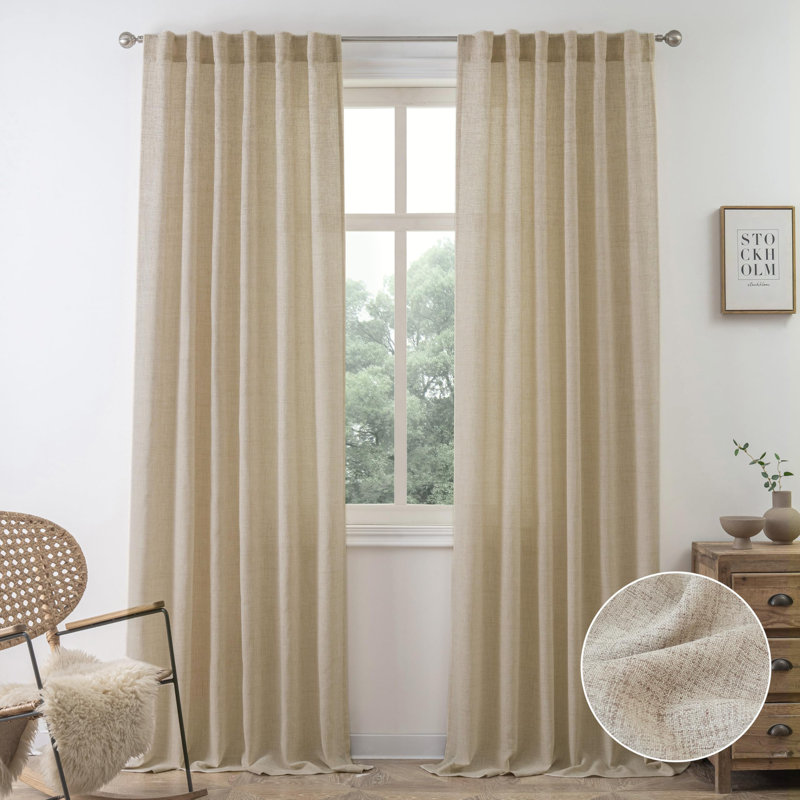 Janie Rod Pocket Semi-Sheer Curtain Panel Pair, Light Khaki Linen, 52" W x 108" L